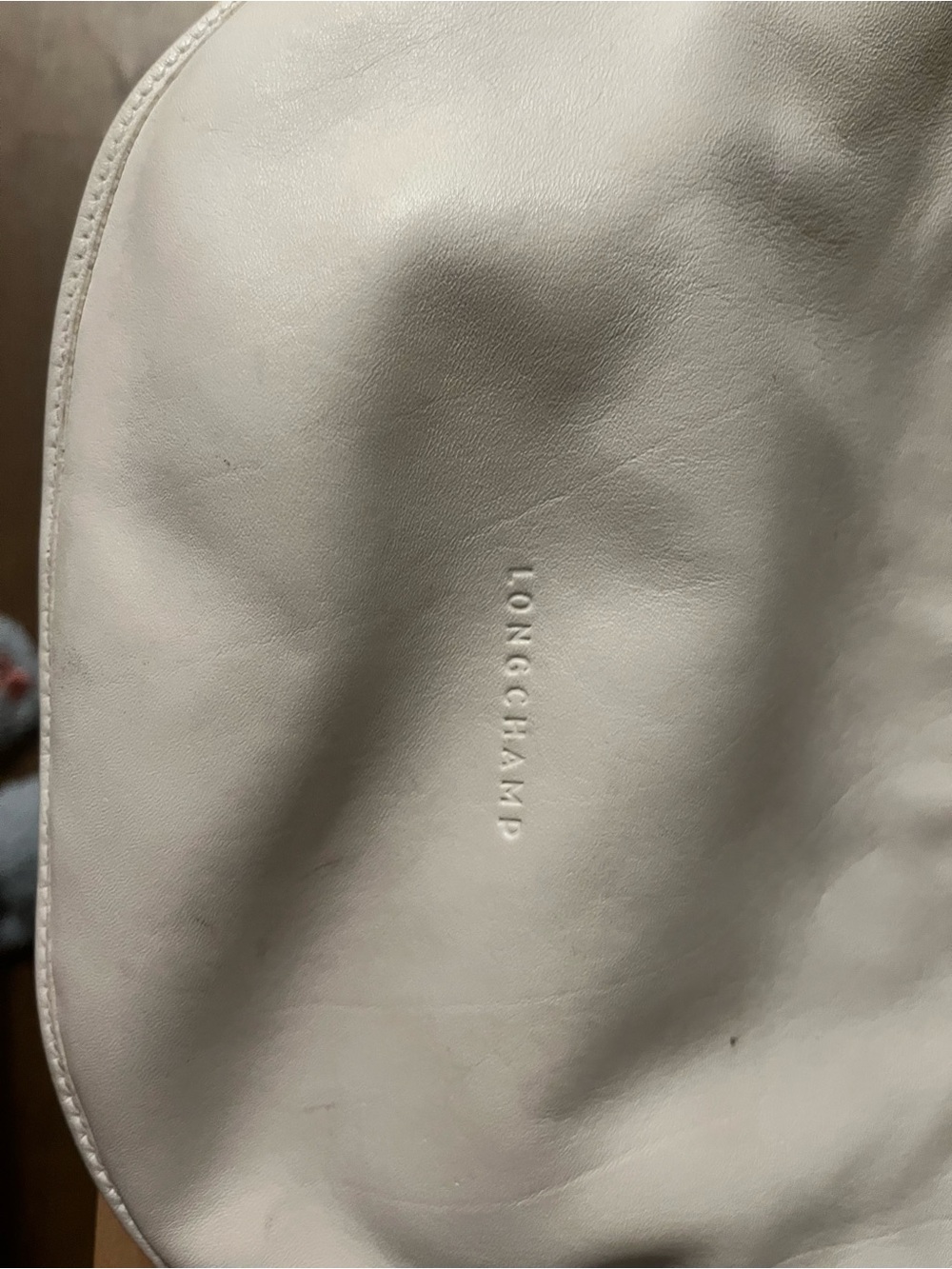 White Crescent Shoulder Bag with Tan Strap - Picture 11 of 11